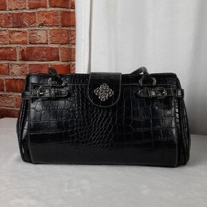 Brighton Elegant Black Vintage Crocodile-Embossed Shoulder Bag